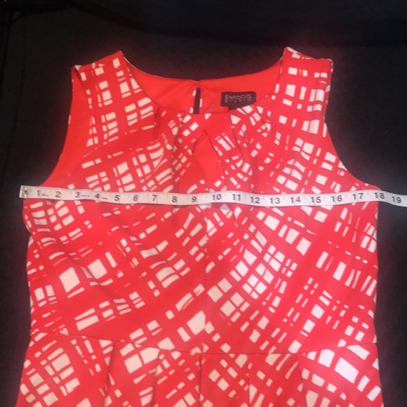 Enfocus Fit & Flare Orange & White Geometric Diamond Cutout Neckline Dress 12 - Picture 10 of 10